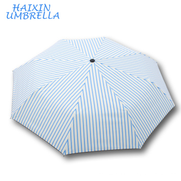 Favores Do Casamento OEM Giveaways 21 Polegadas Senhoras Personalizado Tiras Azuis UV Proteger Ao Ar Livre 3 Segurança Dobrável O Guarda-chuva À Prova de Vento